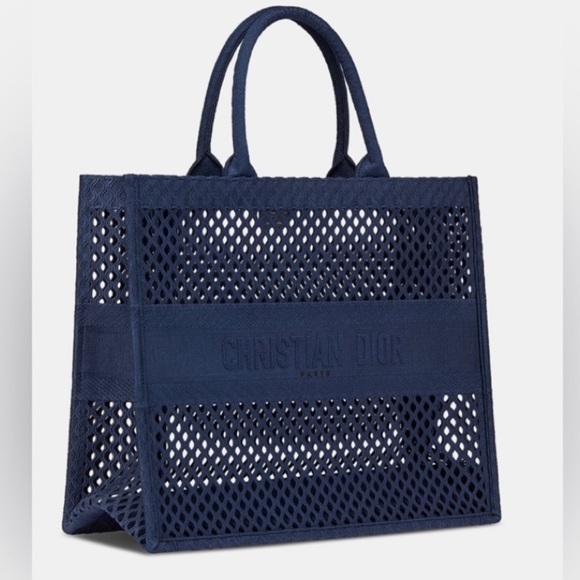 Dior Handbags - DIOR Large Blue Mesh Embroidery Book Tote NWT